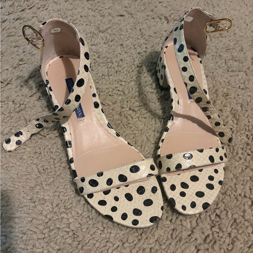 Stuart Weitzman Cream and Black Polka Dot Sandals